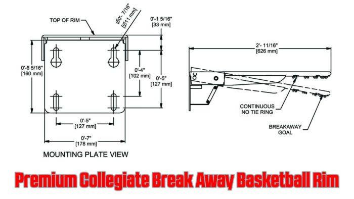 Premium Collegiate Basketball Rim 2000+ Specs Dimensions