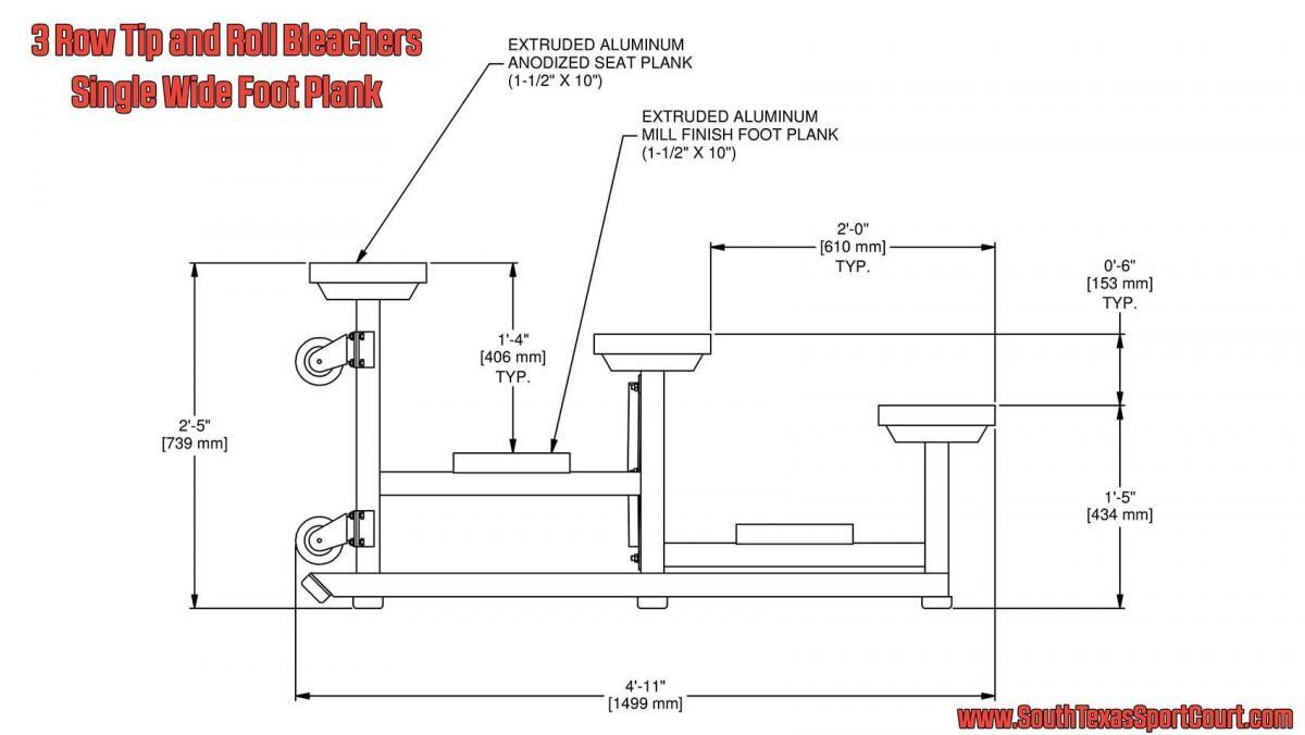 3 Row Tip and Roll Bleachers South Texas Sport Court