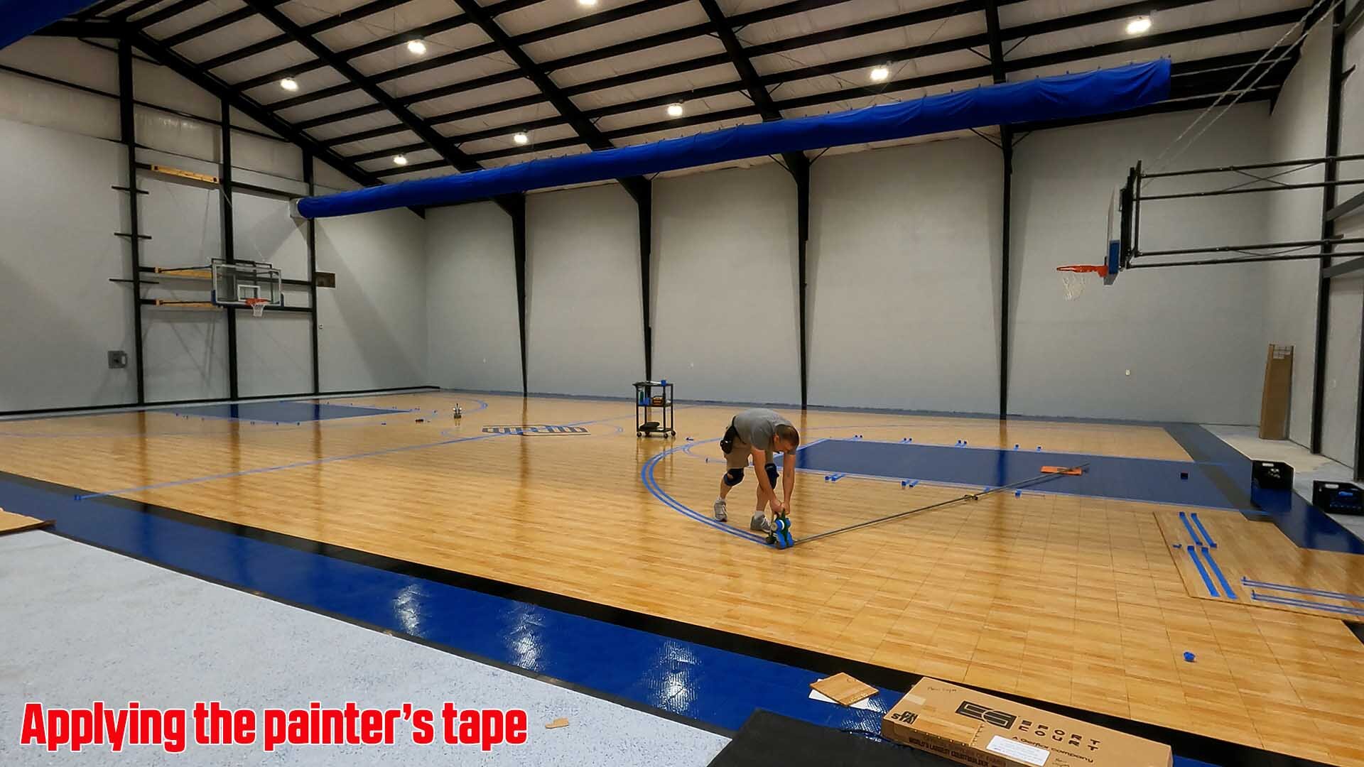 Taping a 3 point line on a basketball court
