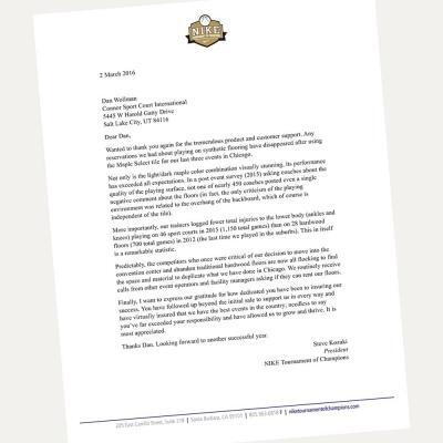 Safety reference letter from Nike - Tournament of Champions