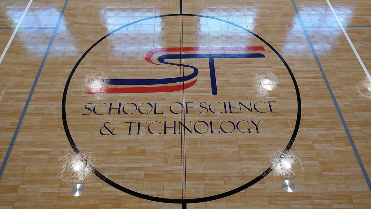 SST center court logo with game stripes