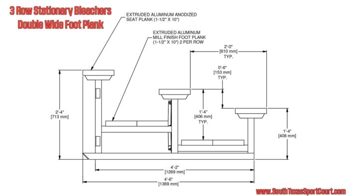 3 Row Stationary Bleachers with Double Foot Plank