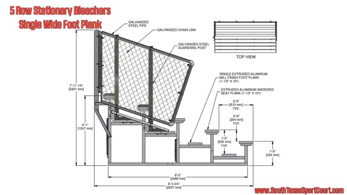 5 Row Stationary Bleachers with Single Foot Plank