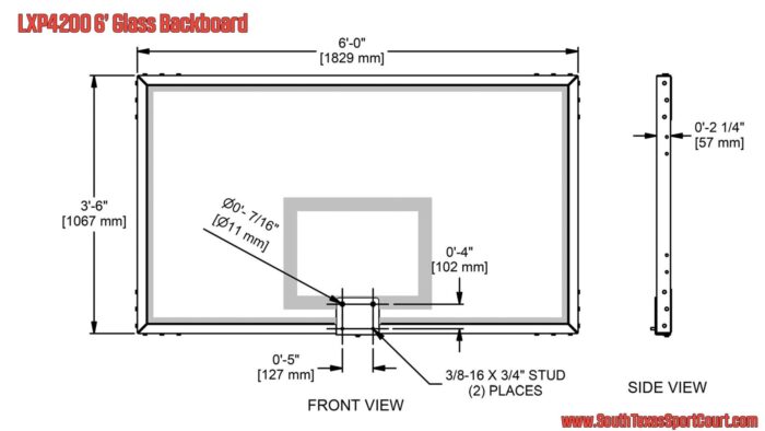 Front Schematic of LXP4200 Professional Glass Backboard