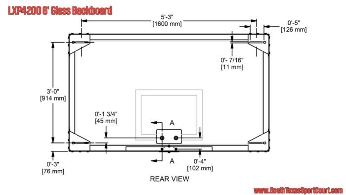 Rear Schematic of LXP4200 Professional Glass Backboard