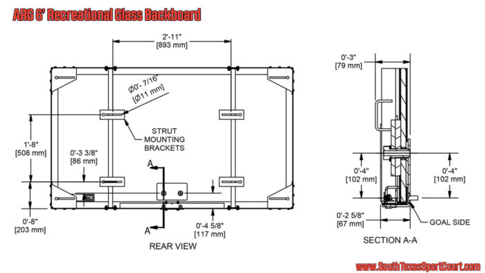 Rear schematic of ARG Recreational Glass Backboard
