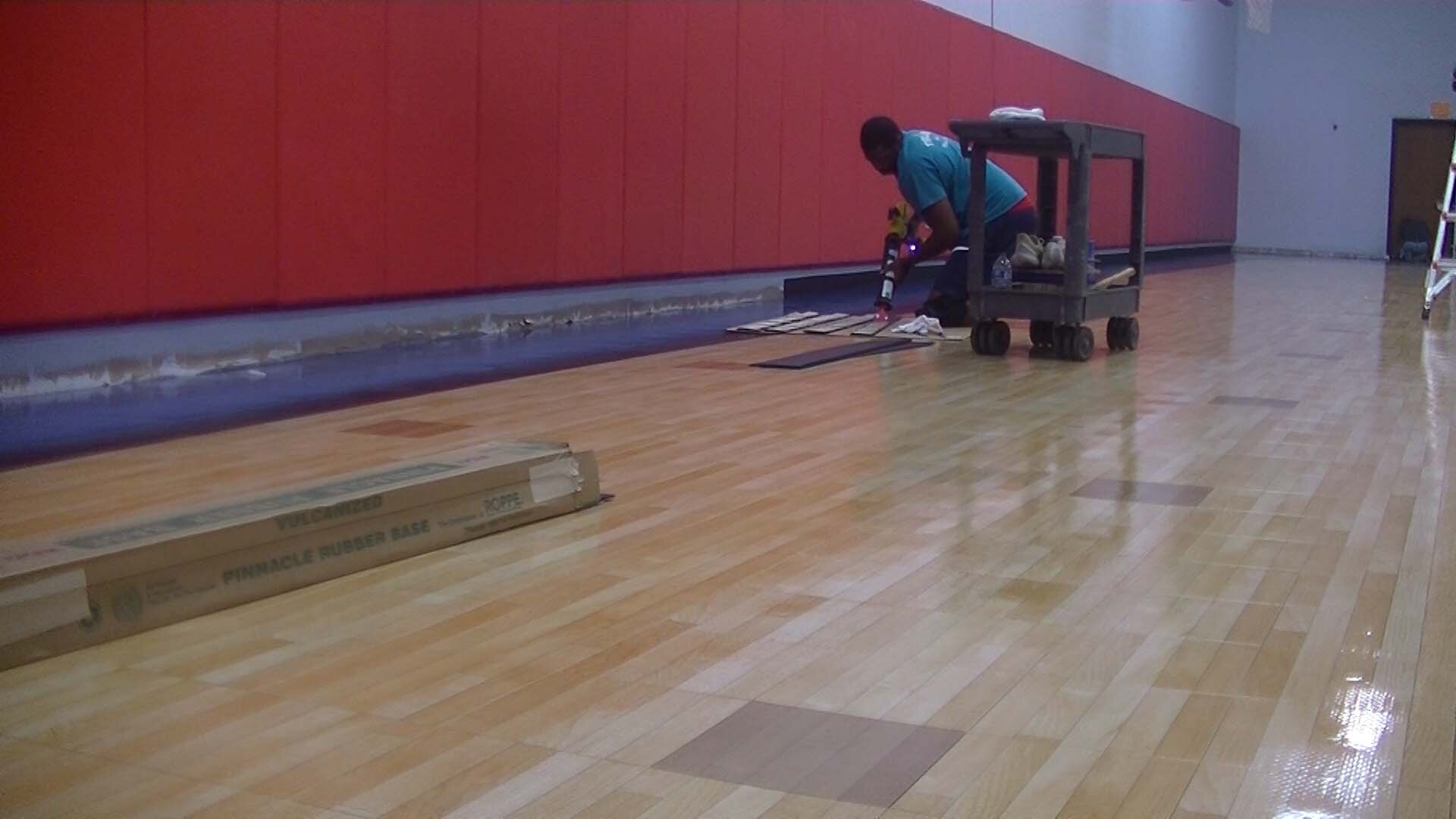 Sport Court Gymnasium Flooring Install Base Boards