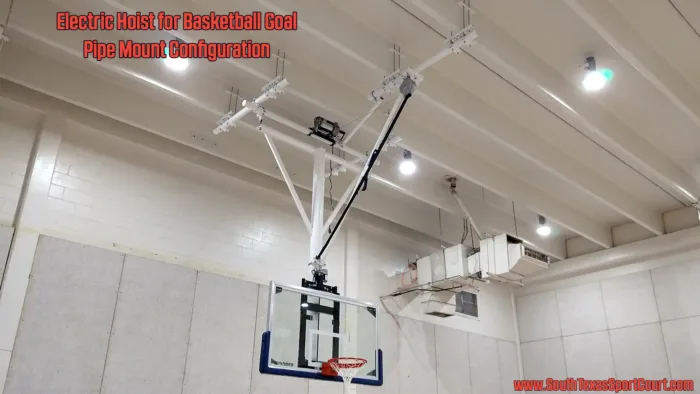 Electric Hoist for Basketball Goals Showing Pipe Mount Configuration