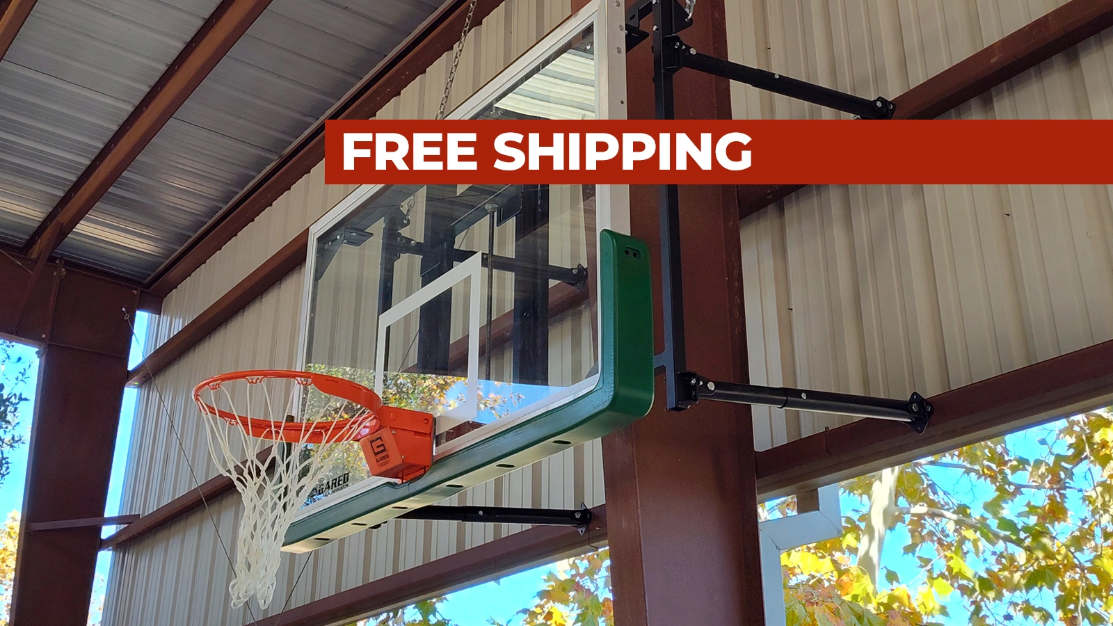 Stationary Wall Mount Basketball Hoop 4-Point 2'-3' Offset w/ Height Adjuster