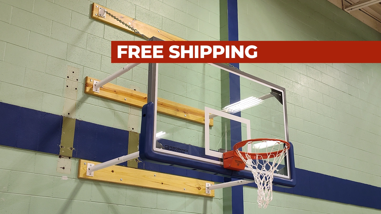 Stationary Wall Mount Basketball Hoop Four-Point 2'-3' Face of Bank