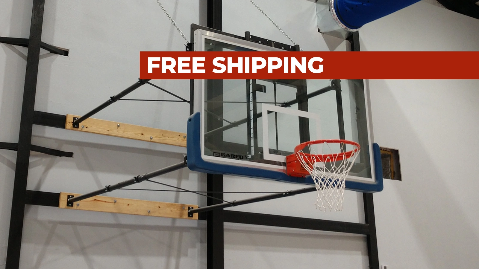 Stationary Wall Mount Basketball Hoop Four-Point 9'-12' Face of Bank